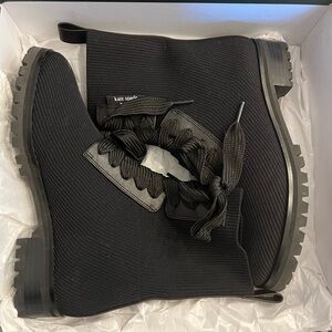 Kate Spade Black Ribbed Lace-Up Boots